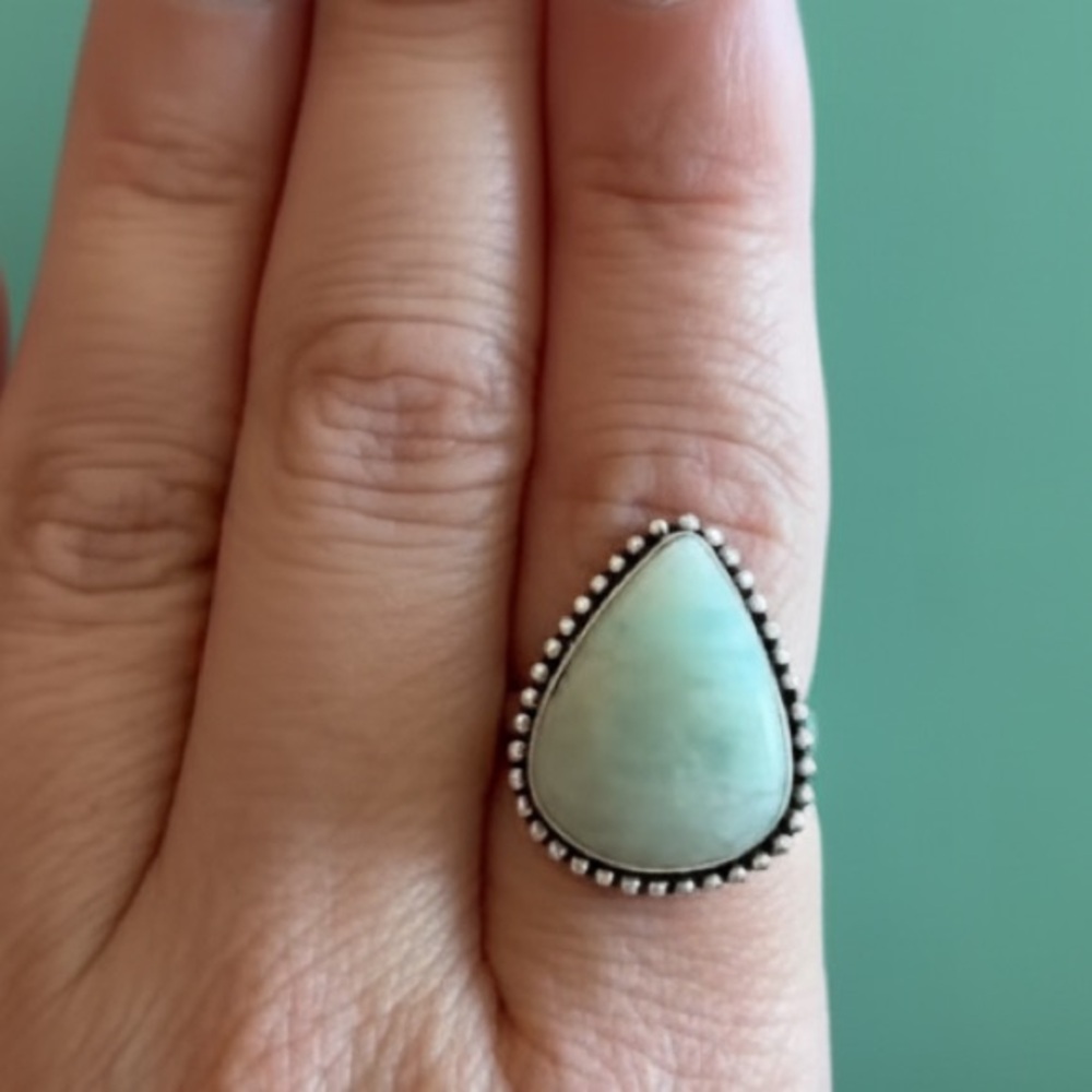 🆕 Artisan Made Eureka Springs AR:Teardrop Aqua Chalcedony 925 Sterling Ring Sz 8